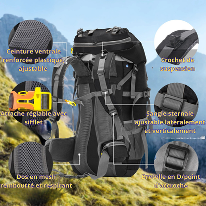 Sac à Dos de Randonnée 60L — Trek Multi-Jours avec Housse de Pluie