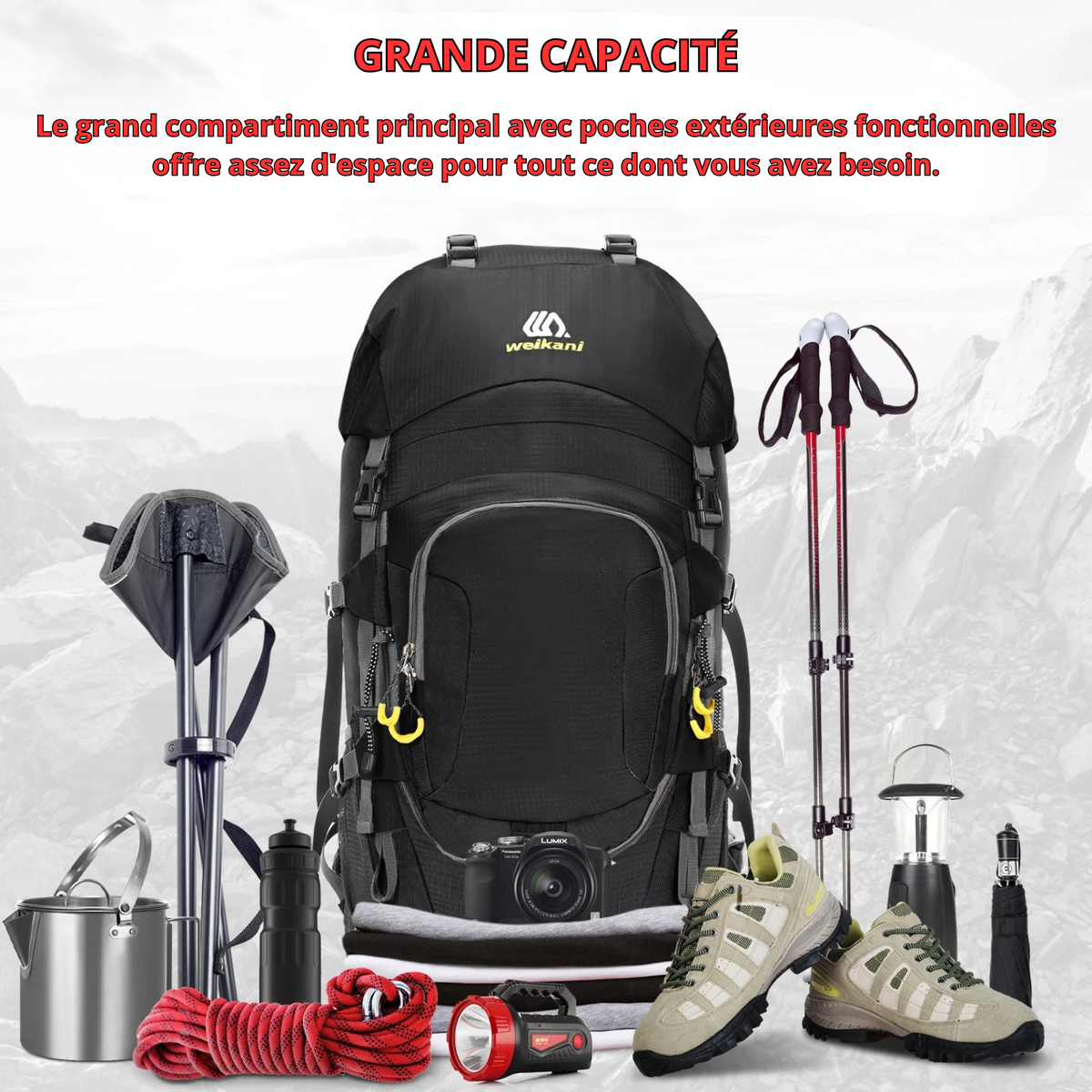 Sac à Dos de Randonnée 60L — Trek Multi-Jours avec Housse de Pluie