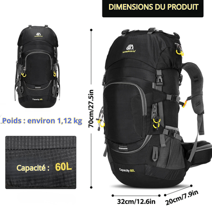 Sac à Dos de Randonnée 60L — Trek Multi-Jours avec Housse de Pluie