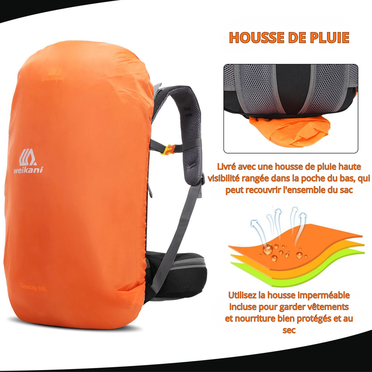 Sac à Dos de Randonnée 60L — Trek Multi-Jours avec Housse de Pluie