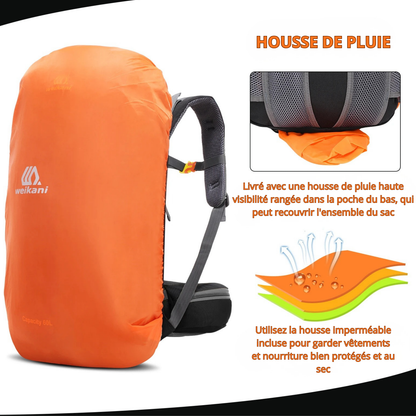 Sac à Dos de Randonnée 60L — Trek Multi-Jours avec Housse de Pluie