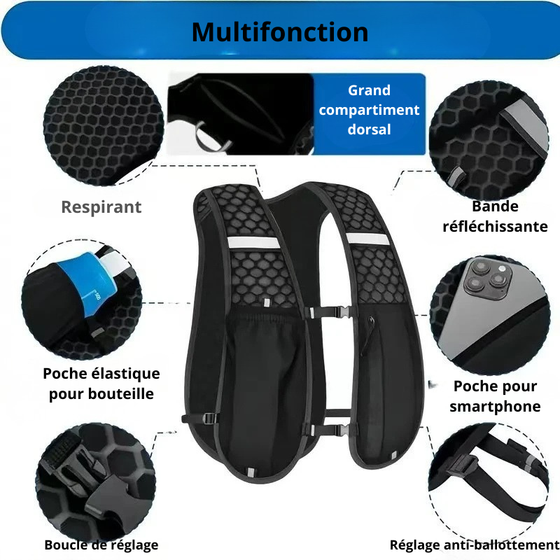 Gilet d'Hydratation avec Poche Téléphone - Trail et Randonnée