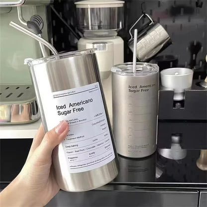 Gobelet Isotherme 600ml avec Paille - Double Paroi Inox
