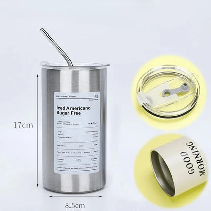 Gobelet Isotherme 600ml avec Paille - Double Paroi Inox