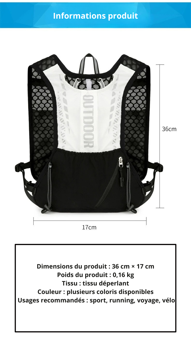 Gilet d'Hydratation Réfléchissant - Trail, Vélo et Randonnée
